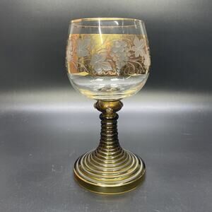 VINTAGE GERMAN ROEMER WINE GLASS 10.5” LARGE BEEHIVE STEM ETCHED GRAPE GOLD RIM